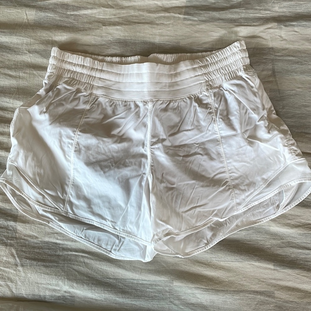 White Lululemon Track That running shorts